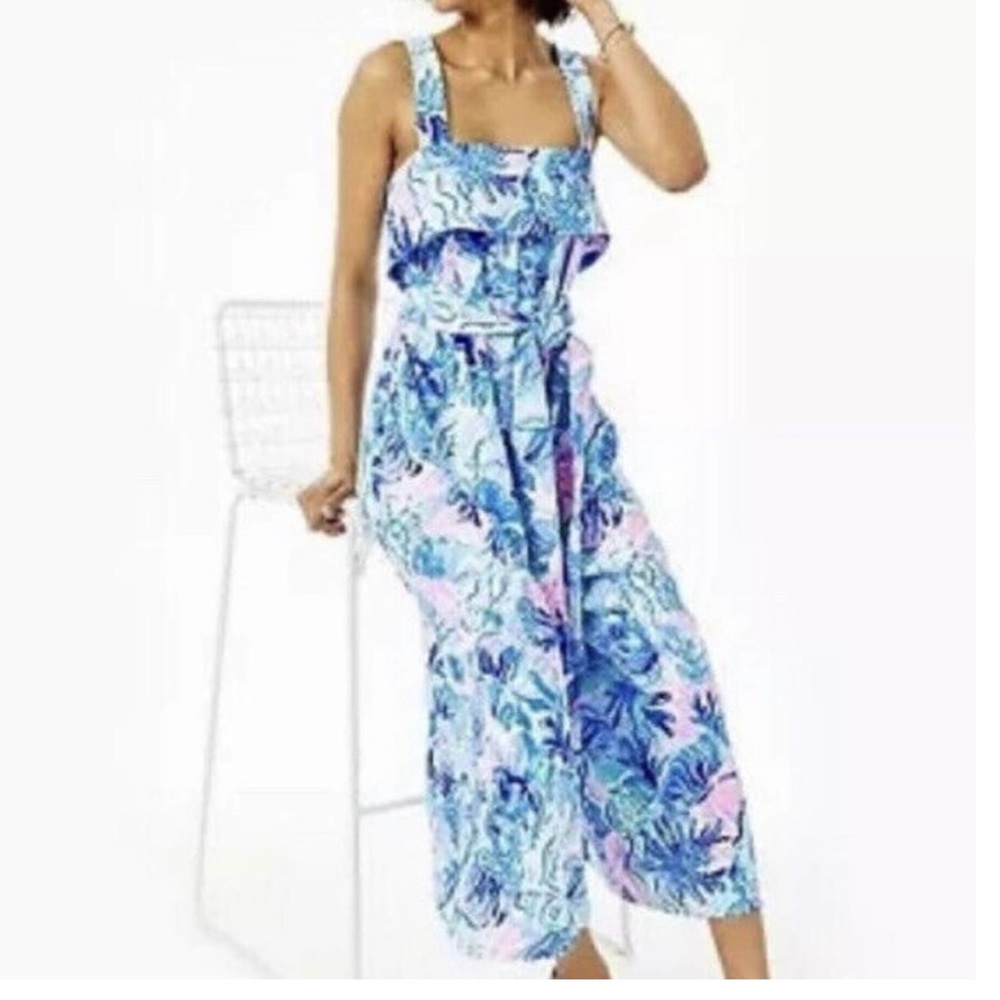 Lilly Pulitzer Tasely Wide Leg Crop Jumpsuit Shade Seeker Saltwater Blue 4 NWT